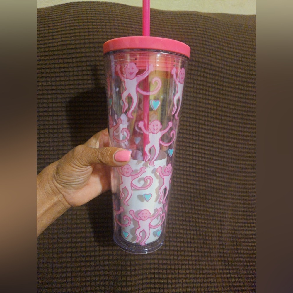 NWT Starbucks X Roller Rabbit Collab Pink Monkey 24 ounce Tumbler